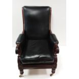 Rare Quality William IV Period Mahogany Leather Upholstered Reclining Armchair