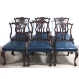 Quality Set of 6 Vict Period Leather Upholstered Dining Room Chairs ( 5 Chairs, 1 Carver)
