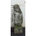 A 40" early 20th Century garden fountain in the form of a young girl on a plinth base