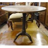 A Georgian oak pedestal table with turned pillar and tripod base - a/f