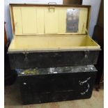 A 36" Victorian painted pine lift-top transit case - sold with a military painted tin foot locker