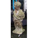 A 31" pre-cast statue of a putto with a bouquet of flowers
