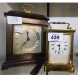 An old brass and bevelled glass cased carriage timepiece - a/f - sold with a polished wood cased