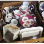 A box containing a quantity of collectable ceramics, including Grafton Burlington pattern part tea