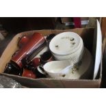 A box containing a Royal Doulton Westwood pattern dinner service - sold with a Bolton coffee set