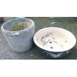 A 16" concrete garden planter and 19" ceramic garden bowl