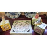 Three boxed Royal Doulton Brambly Hedge figures, Mr and Mrs Saltapple and Dusty and Baby - sold with