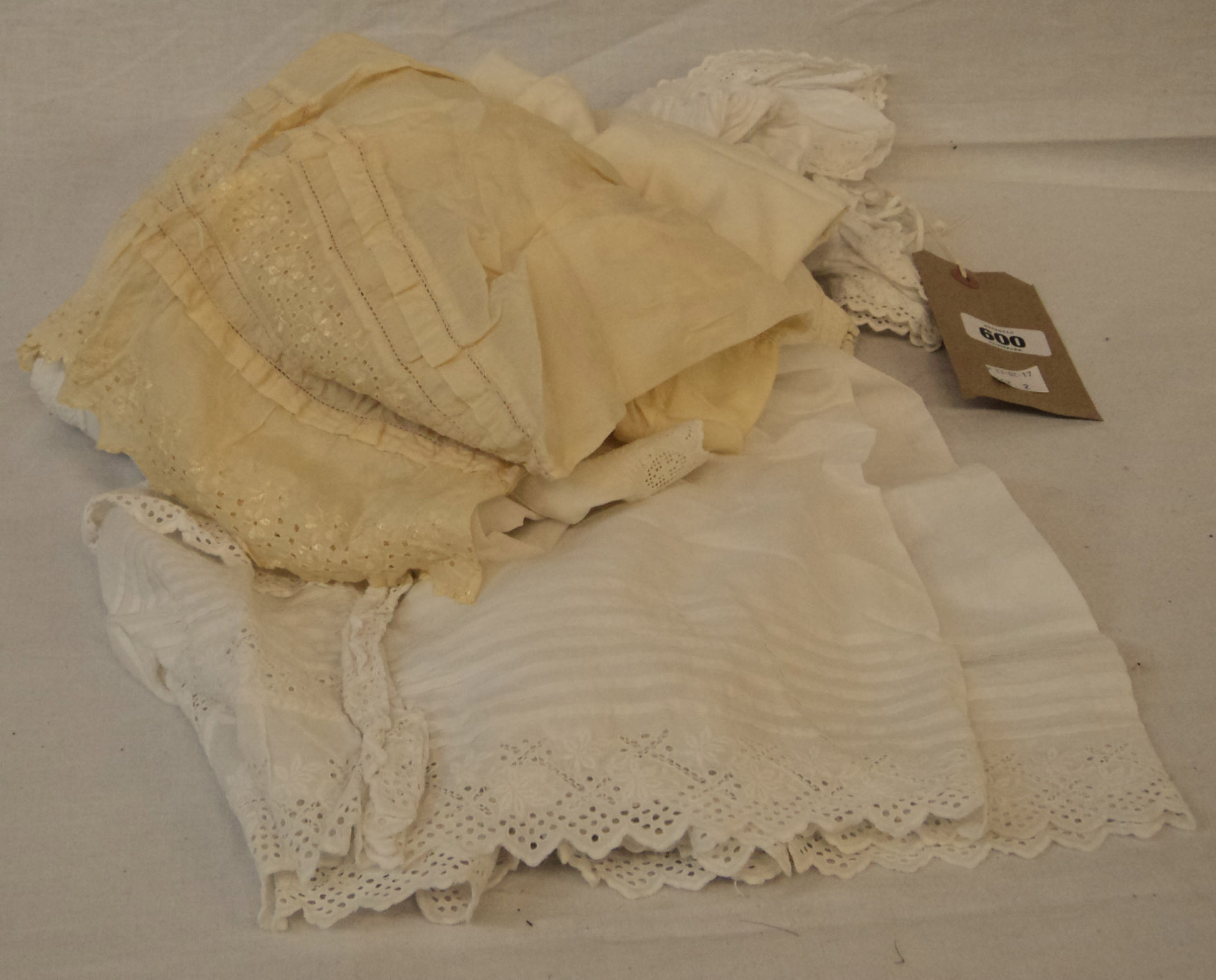 Two vintage baby gowns and one dress with broiderie anglaise trimming