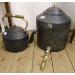 A Victorian cast iron four gallon urn with swing handle and long brass spigot - sold with a later