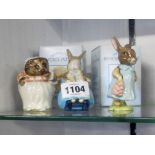 Five Royal Albert Beatrix Potter figures, comprising Mr Jackson (boxed), Hunca Munca (boxed), Mrs