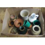 A collection of studio pottery items, including small jug initialled in script to base, vase with
