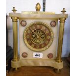 A 19th Century French alabaster and gilt metal mounted mantel timepiece with flanking columns, Boule