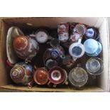 A box containing a quantity of ceramics and glassware, including Oriental part coffee set, Satsuma