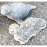 A 26" concrete garden ornament in the form of a seal - sold with a 20" otter similar with part