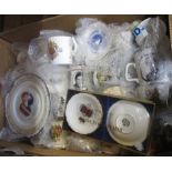 A box containing a quantity of commemorative ware, including Edward VIII, George V and Mary,