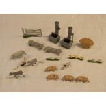 A small collection of lead farm animals and fittings - mostly worn, some damage