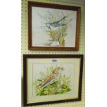 J. Netley: two framed mixed media bird studies - signed
