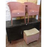 A Lloyd Loom locker stool with upholstered lift-top and short cabriole legs - sold with a pair of