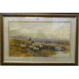 Thomas Rowden: a framed watercolour depicting a Dartmoor landscape with sheep, sheepdog and shepherd