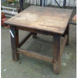 A 27" old pine workshop table, set on splayed square supports