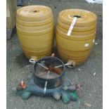 A pair of Powell of Bristol honey glazed stoneware 2 gallon cider barrels - sold with a painted cast