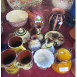 A collection of Aller Vale and other potteries ware, including teapot, lidded jugs, and tyg, etc.