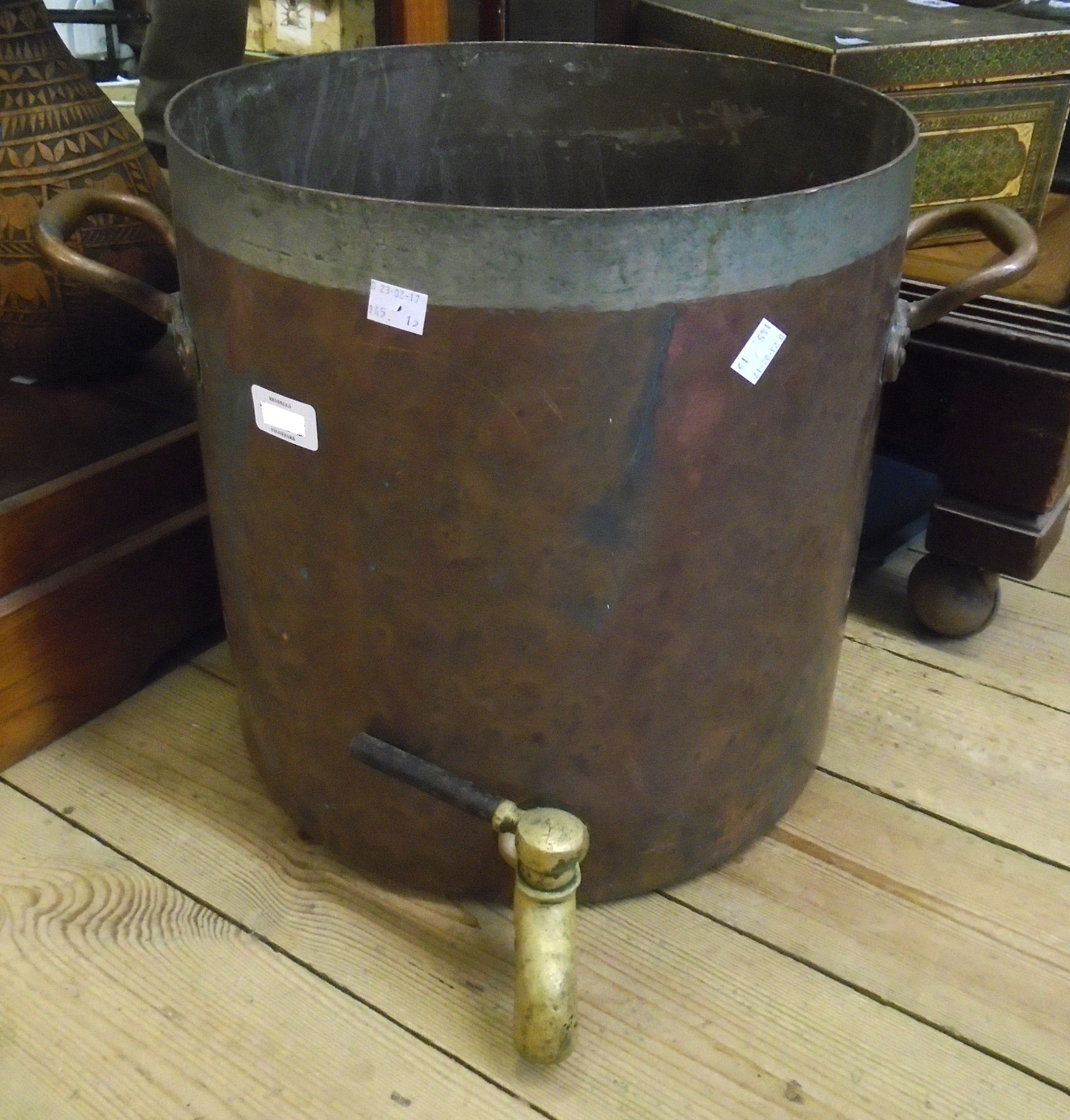 A copper tea urn with spigot - lid missing