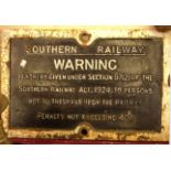 A cast iron Southern Railway Trespass Warning sign - 24 1/2" X 18"
