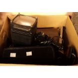 A hard leather box containing camera accessories - sold with a Dart Reflex Super 8 cine camera,