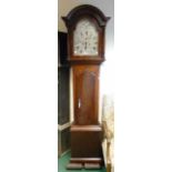 An antique mahogany longcase clock, the 12" silvered arch dial with second dial and date aperture