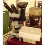 A Russian Lomo MBC-10/SF-100B stereo microscope system on standard base, with illuminator system and