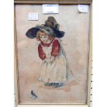 Maud Humphrey: a framed watercolour, depicting a young girl in late 19th Century attire and