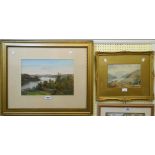 A gilt framed oil on card, depicting a lakeland landscape - sold with an ornate gilt framed and