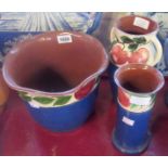 A Torquay Pottery apple pattern jardinière - sold with two vases to match