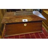 A 14 1/2" Victorian mahogany sarcophagus shaped twin compartment tea caddy with two internal lids