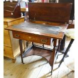 A 28" 19th Century inlaid rosewood writing table with twin flaps to top opening to reveal a
