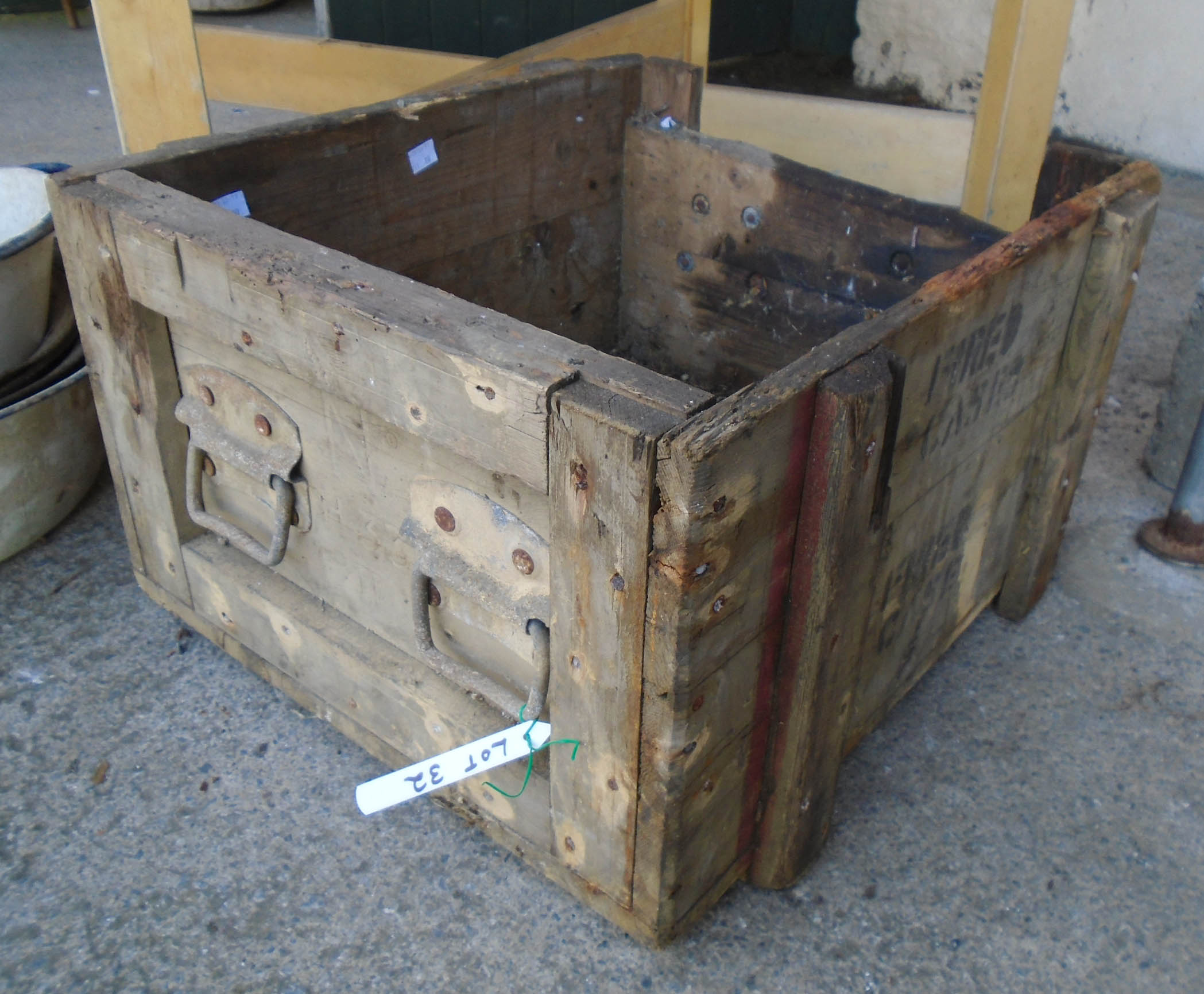 An old ammunition box for spent shell cases - as a log box