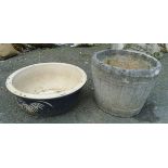 A 16" concrete garden planter and 19" ceramic garden bowl