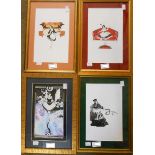 Haydn: four gilt framed monochrome and part coloured illustrations - sold with a letter relating