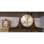 An early 20th Century oak cased Napoleon hat mantel clock with HAC eight day gong striking