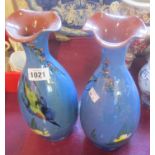 A pair of 11" Longpark Pottery kingfisher vases - one damaged and restored