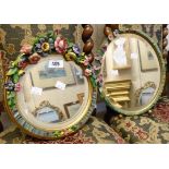 Two Barbola style dressing table mirrors with bevelled plates and easel stands