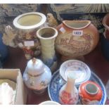 A small collection of early 20th Century Japanese and other porcelain and pottery including a pair