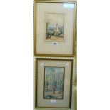 J. Lesueure: two gilt framed watercolours, one signed J. Lesueure depicting figures on a track