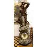 A 26" painted spelter mantel timepiece in the form of a lifeboat man, entitled "Rescue" standing