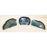 A pair of polished blue quartz geode book ends - sold with a matching paperweight