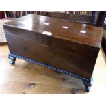 An 18 1/2" early 20th Century stained mixed wood work box with twin tray and two drawer fitted