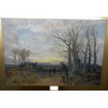 William Manners: a framed 19th Century watercolour, depicting wood gatherers on a rural track with