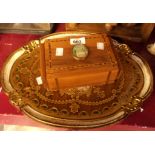 A decorative Italian tray - sold with an inlaid box with applied miniature scene to lid