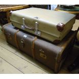 A cane bound travelling trunk - sold with a Revelation suitcase